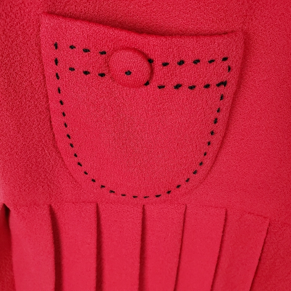 Vtg 60s Pleated Drop Waist Dress Red Pink Sz S/M - Picture 4 of 8